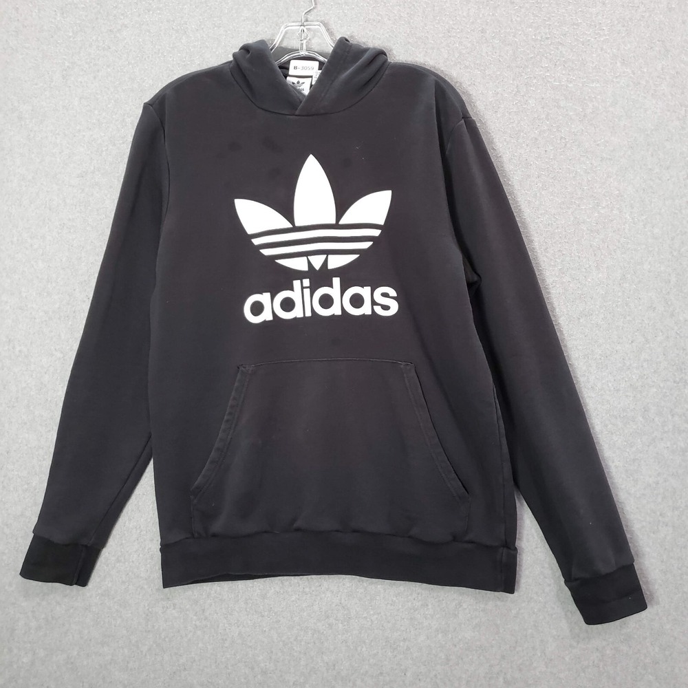 Adidas Boys Sweatshirt XL Black Logo Hoodie Trefoil Graphic Pockets READ